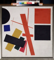 Abstrakt komposisjon. Maleri av Kasimir Severinovich Malevich (Malevich, Malevic) (1878-1935), olje på lerret