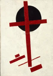 Mystic Suprematism (svart kors på rød oval) av Malevich, Kasimir Severinovich (1878-1935)