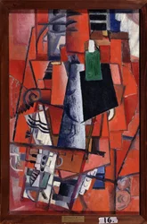 En kvinne ved pianoet (A Woman at the Piano). Maleri av Kasimir Severinovich Malevich (Malevich, Malevic) (1878-1935), olje på lerret