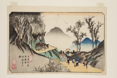 Nr. 44, Magome Station: Fjernsyn fra passet (Magome eki, t?ge yori enb? no zu) (treblokktrykk i farger)