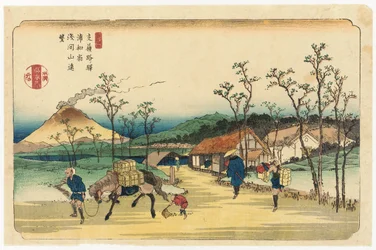 Distant View of Mount Asama fra Urawa Station, Station 4 fra serien "Stytations of the Kiso Road"