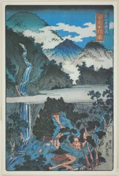 Nunobiki-fossene ved Jakko-helligdommen (Jakko Nunobiki no taki), fra serien «Naturskjønne steder i fjellene i Nikko (Nikkosan meisho no uchi)»