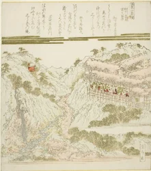 Utsikt over Miyanoshita Hot Springs i Hakone, Soshu, fra serien "Hot Springs - A Diptych (Onsen niban tsuzuki)"