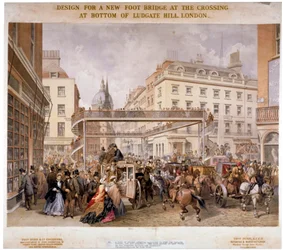 Design for en ny gangbro ved krysset Ludgate Hill og Fleet Street, City of London, 1862.