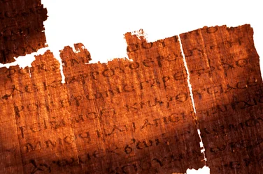 Detalj av en side fra Judas-evangeliet; Sideteksten er Jesus til Judas «Du skal overgå…», 2006 (bilde)