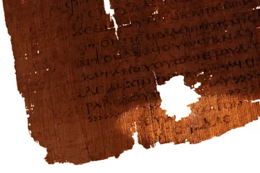 Detalj av den avsluttende siden i Judasevangeliet, siste tekstlinje lyder quot;The Go…quot;, 2006 (foto)