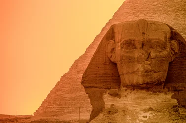 Solnedgang på Giza-platået og pyramidene, Egypt, Det gamle riket, Sfinksen