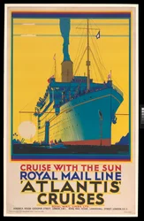 Cruiseskipplakat: Royal Mail Line, Atlantic Cruises, «Cruise with the Sun». ca. 1930 (plakat)