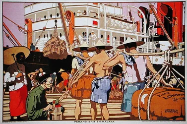 Penang, britisk malaya (farge litho)