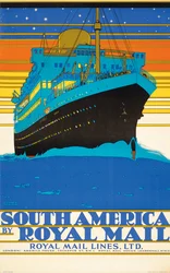 Plakat som reklamerer for Sør-Amerika av Royal Mail Lines (fargelitografi)