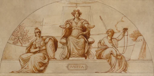 Tegneserie for veggmaleri av Minnesota State Capital, Institute of Justice, ca. 1904.