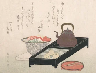 Utstyr for te og en kakeskål, 1800-tallet.