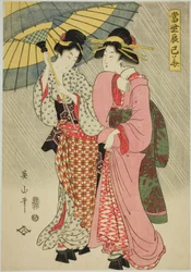 To jenter under en paraply, fra serien "Contemporary Flowers of the Southeast (Tosei Tatsumi no hana)"