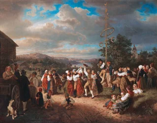 Romantikk : Midtsommerdans i Raettvik par Zoll, Kilian Christoffer (1818-1860)
