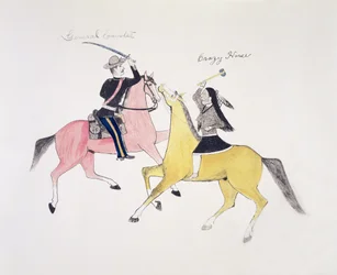 Symbolsk fremstilling av konflikten mellom indianerne og de hvite, representert ved deres to mest berømte ledere, general Custer og Crazy Horse