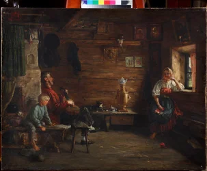 Family Idyll av Kirill Vikentievich Lemoch (Lemokh) (1841-1910), - Olje på lerret - Privat samling