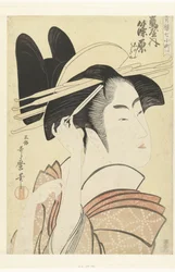 Bysteportrett av kurtisanen Shinowara fra Tsuruya-huset. Tsuruya uchi Shinowara (tittel på objekt) De syv Komachi fra lysthusene (serietittel) Seiro nana Komachi (serietittel på objekt)