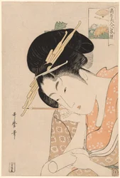 Hanaogi fra Ogiya, fra serien "Renowned Beauties Likened to the Six Immortal Poets (Komei bijin rokkasen)"