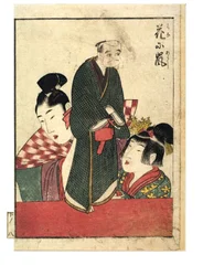 Marionettscener med mannlige og kvinnelige manipulatorer, ca. 1758-1806 (treblokktrykk på papir)