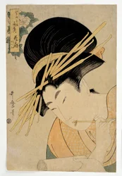 Portrett av kurtisanen Hanaogi av Ogiya-huset - Trykk av Kitagawa Utamaro (1753-1806)