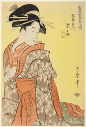 Somenosuke fra Matsubaya, [hvis ledsagere er] Wakagi, Wakaba (Matsubaya uchi Somenosuke, Wakagi, Wakaba), fra serien "Array of Supreme Beauties of the Present Day" ("Toji zensei bijin-zoroe")
