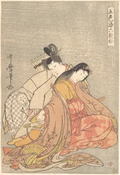 «Poeten Ariwara no Narihira (825-880) og Ono no Komachi», fra serien Kjærlighetens fem farger for de seks udødelige poetene (Goshiki-zome rokkasen)