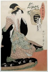 På grunn av Yomeishu fra Mangaji. Portrett av en kvinne. Japansk trykk av Utamaro Kitagawa (1753 - 1806) Ukiyo-e-stil, ca. 1794. Paris, Musee Guimet
