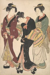 To geishaer og en hushjelp, ca. 1790.