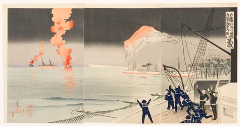 Hurra for den store seieren til marinen i det store Japan i sjøslaget ved Incheon mellom Japan og Russland