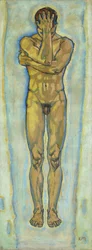 Mannlig akt i gult og blått, ca. 1913