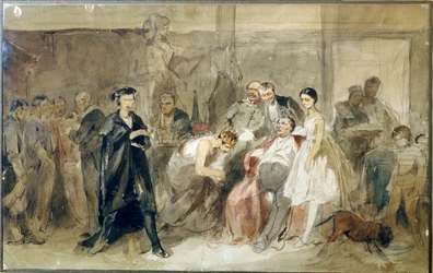 Bak teppet i serf-teateret - Verk av Konstantin Alexandrovich Trutovsky (Troutovsky) (1826-1893) - Bak teppet i serf-teateret - Akvarell på papir - Russisk kunst