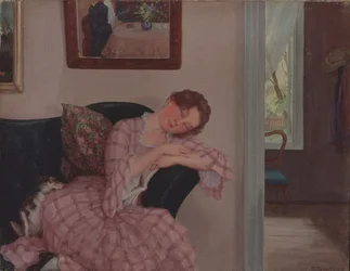 En sovende dame i rosa