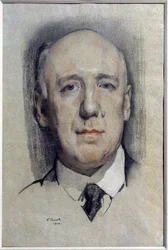Portrett av forfatteren Fyodor Sologub (Fiodor Sologub) (1863-1927) (Portrett av forfatteren F. Sologub). Verk av Konstantin (Constantin) Andreyevich Somov (1869-1939), akvarell på papir