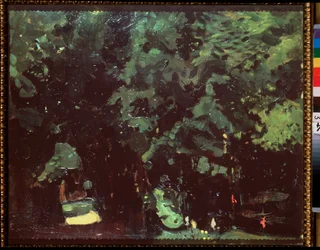 En park. Maleri av Konstantin (Constantin) Andreyevich Somov (1869-1939), olje på lerret