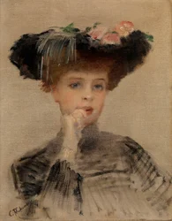 Mode Belle Epoque: ""La Parisienne"" - Maleri av Konstantin Yegorovich Makovsky (Constantin Makovski) (1839-1915)