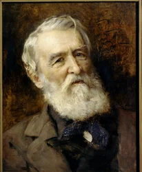 Portrett av forfatteren Dmitri Grigorovich (1822-1899), russisk forfatter. (Portrett av forfatteren Dmitry Grigorovich) Maleri av Konstantin Yegorovich Makovsky (Constantin Makovsky) (1839-1915). Olje på lerret. St. Petersburg, Museum State Russian Museum