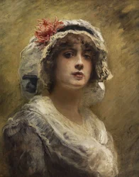 Konstantin Makovsky Portrett av en ung jente med en hvit tøylue