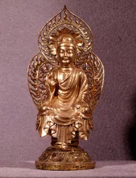Koreansk kunst: Buddha-statuett i gull. Silla-perioden, 8.-10. århundre. Koreas nasjonalmuseum