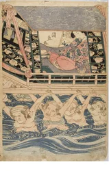 Vårscene av unge kvinner på reise, ca. 1786-1864 (treblokktrykk på papir)
