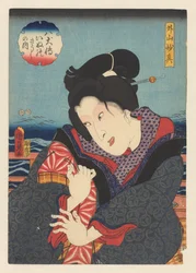 Sotoyama Myôshin på balkong nær elven Sotoyama Myôshin (tittel på objekt) Biografier om de åtte hundeheltene (serietittel på objekt)