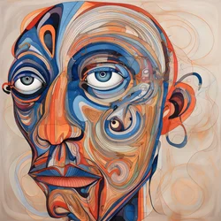 Ansikt, spiral for øynene og en fugl for nesen... 1