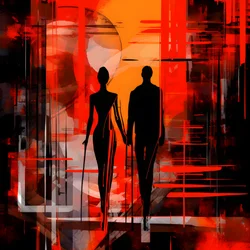 Mann i rødt, kvinne i oransje og svart 2