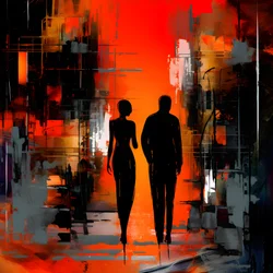 Mann i rødt, kvinne i oransje og svart 3