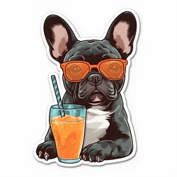 klistremerker, kule franske bulldogs, drikke en cocktail 1