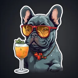 klistremerker, kule franske bulldogs, drikke en cocktail 3