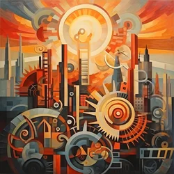 tannhjul og verktøy abstrakt soloppgang 1950-tallet 3