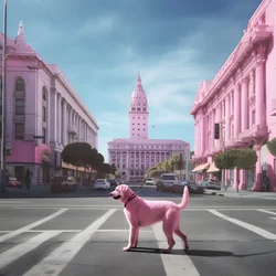 en rosa hund midt i byen san francisco 3
