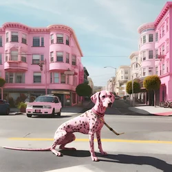 en rosa hund midt i byen san francisco 4