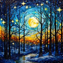 en scene fra den snødekte skogen med stjerner 2