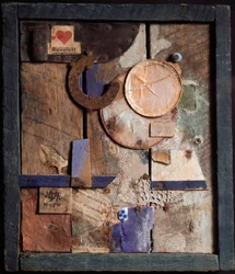 Merzbild Rossfett, treassemblage og maleri av Kurt Schwitters (1887-1948), 1918-1919, Genève, Kunst- og historiemuseet